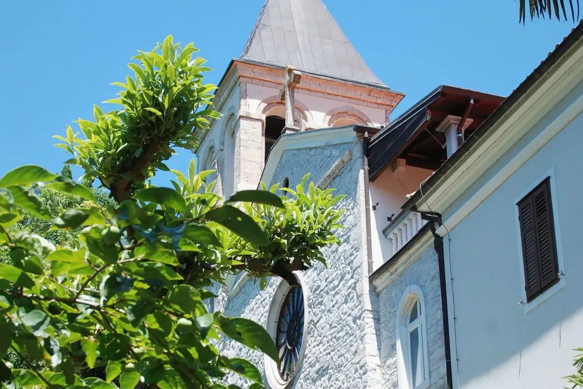 Visovac monastery church tower - Krka waterfalls tours Croatia photo