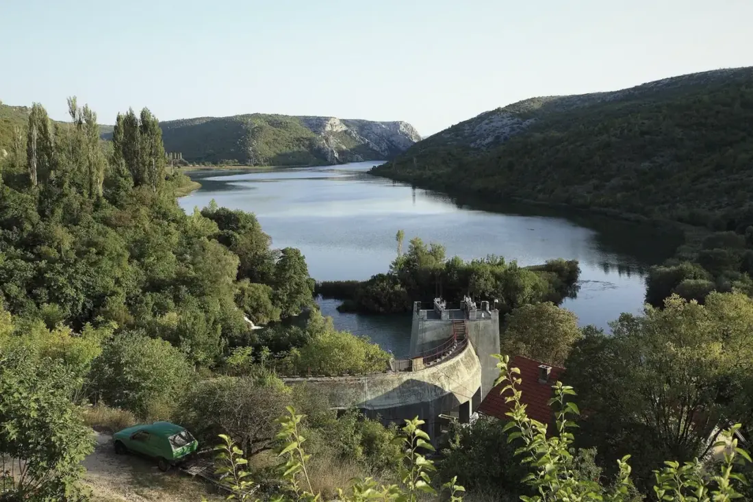 Visovacko jezero, the wide green upper lake of the Krka river between the barriers of Krka National Park